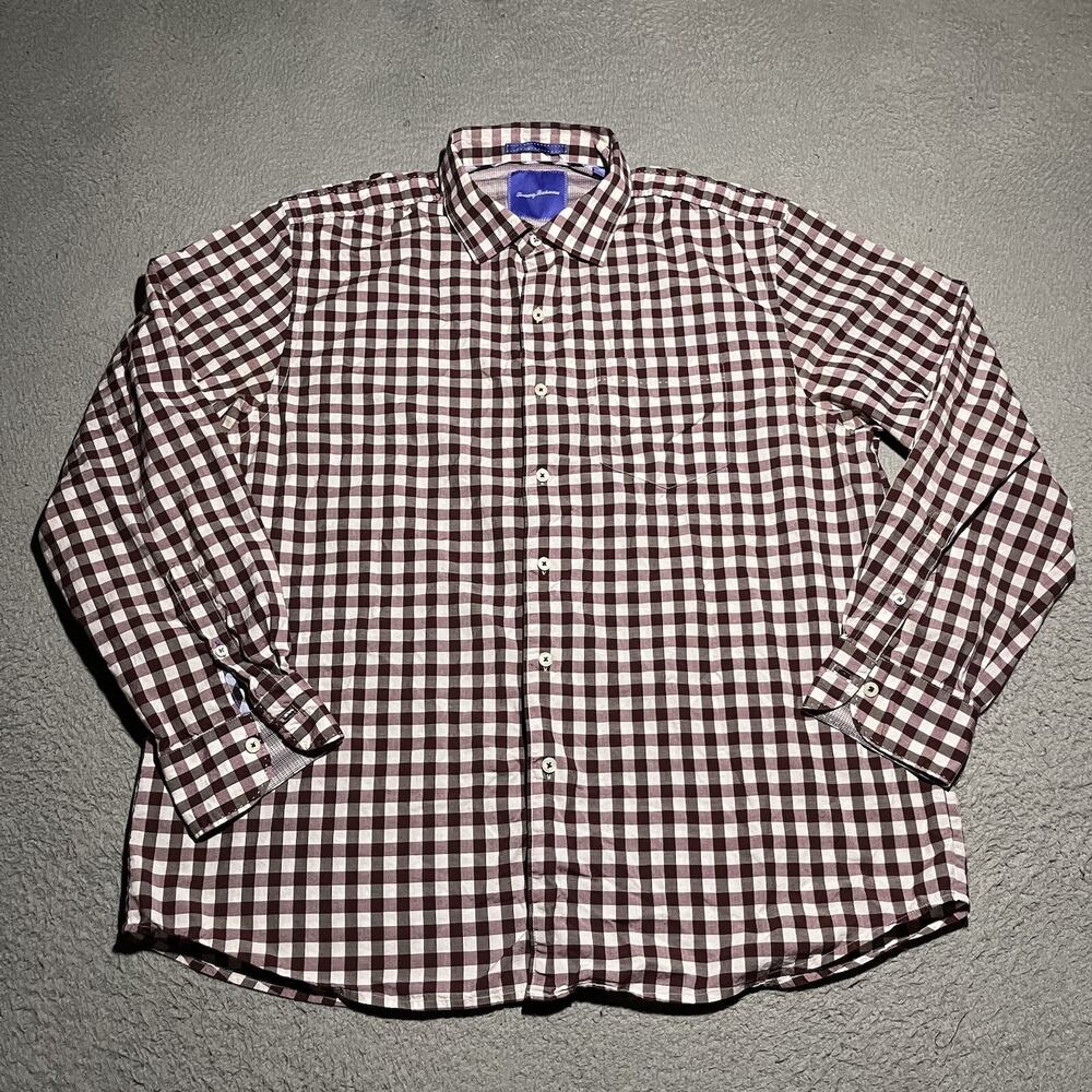 Tommy Bahama Shirt Mens XL Plaid Long Sleeve Button Up Cotton Lightweight